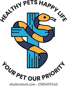 A cross with a snake wrapped around it in the style of sign illustrations