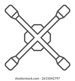 Cross spanners thin line icon, repair service concept. Vector graphics.  Cross rim wrenches for mechanics sign on white background, outline style icon for mobile or web design