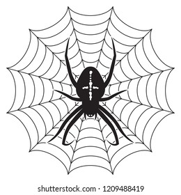 Cross spider hanging on his web