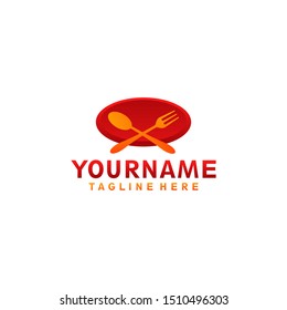 Cross Spoon and fork in the plate food logo design concept