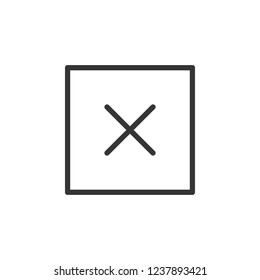 Cross in square sign icon. Outline icon on white background. Check in circle sign Silhouette. Web site, page and mobile app design vector element.