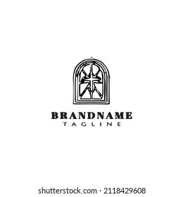 Cross stained glass window logo icon design template modern vector illustration
