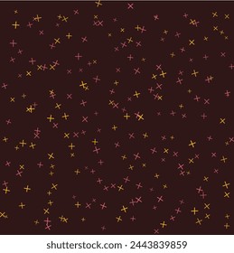 Cross stars vector pattern with pink and yellow colors on a dark background
