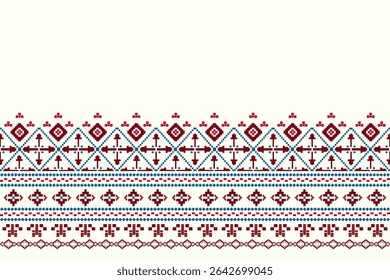 Cross stitch abstract geometric embroidery elements seamless pattern. Perfect geometry decorative design for fabric, clothing, wallpaper, background, illustration, interior, texture, textile, fashion