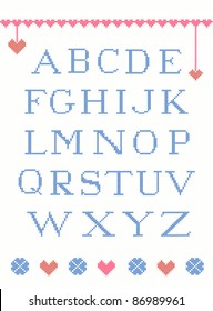 Cross Stitch Alphabet With Design Elements Suitable For Christmas