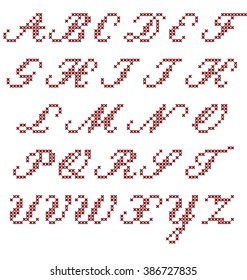 Cross Stitch Alphabet, Italic Capital Letters, Vector