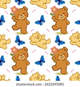 Cross Stitch Bear wallpaper and background. Vector illustration design digital file download for print, printable, card, textile, texture, backdrop, napery and many projects.