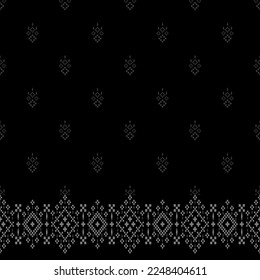 Cross stitch Black monochrome geometric traditional ethnic pattern Ikat seamless pattern abstract design for fabric print cloth dress carpet curtains and sarong Aztec African Indian Indonesian 