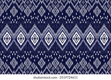 Cross Stitch Blue Ikat, Geometric ethnic patterns, Clothing, fabric, batik, Knitwear, Embroidery, Ikat, Pixel pattern. Traditional Design for Saree, Patola, Sari, Dupatta, Vyshyvanka, rushnyk, dupatta