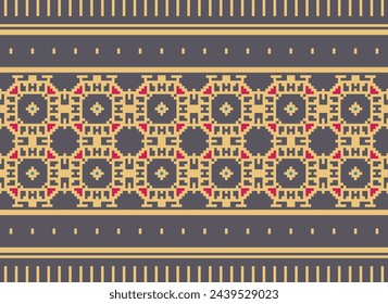 Cross Stitch Border. Embroidery Cross Stitch. Ethnic Patterns. Geometric Ethnic Indian pattern. Native Ethnic pattern. Texture Textile Fabric Clothing Knitwear print. Pixel Horizontal Seamless Vector.