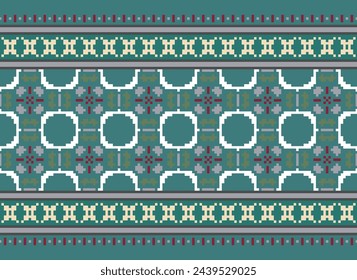 Borde de puntada cruzada. Punto de cruz bordado. Patrones étnicos. Patrón geométrico étnico indio. Patrón étnico nativo. Textura Textil Tela Ropa Ropa de punto estampado. Vector sin costura horizontal del pixel.