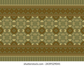 Cross Stitch Border. Embroidery Cross Stitch. Ethnic Patterns. Geometric Ethnic Indian pattern. Native Ethnic pattern. Texture Textile Fabric Clothing Knitwear print. Pixel Horizontal Seamless Vector.