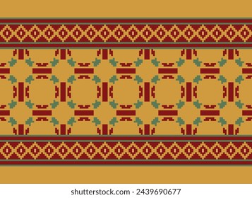 Cross Stitch Border. Embroidery Cross Stitch. Ethnic Patterns. Geometric Ethnic Indian pattern. Native Ethnic pattern.Texture Textile Fabric Clothing Knitwear print. Pixel Horizontal Seamless Vector.
