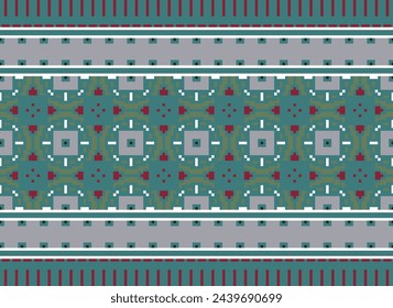 Cross Stitch Border. Embroidery Cross Stitch. Ethnic Patterns. Geometric Ethnic Indian pattern. Native Ethnic pattern.Texture Textile Fabric Clothing Knitwear print. Pixel Horizontal Seamless Vector.