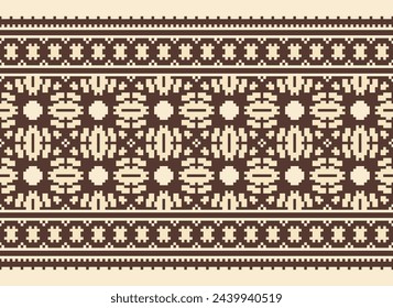 borde de punto cruzado. bordado punto de cruz. patrones étnicos. patrón étnico indio geométrico. patrón étnico nativo. textura textil tela ropa de punto impresión. pixel horizontal vector sin fisuras.