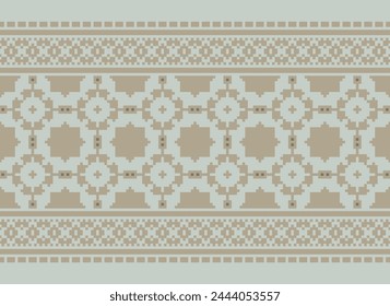 Cross Stitch Border. Embroidery Cross Stitch. Ethnic Patterns. Geometric Ethnic Indian pattern. Native Ethnic pattern. Texture Textile Fabric Clothing Knitwear print. Pixel Horizontal Seamless Vector.