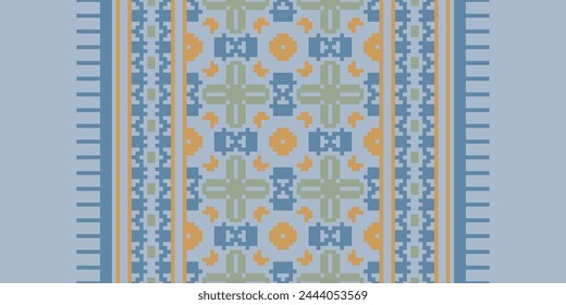 Cross Stitch Border. Embroidery Cross Stitch. Ethnic Patterns. Geometric Ethnic Indian pattern. Native Ethnic pattern. Texture Textile Fabric Clothing Knitwear print. Pixel Horizontal Seamless Vector.