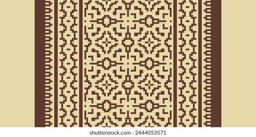 Cross Stitch Border. Embroidery Cross Stitch. Ethnic Patterns. Geometric Ethnic Indian pattern. Native Ethnic pattern. Texture Textile Fabric Clothing Knitwear print. Pixel Horizontal Seamless Vector.