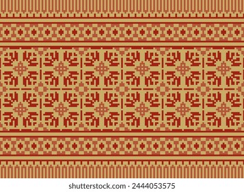 Cross Stitch Border. Embroidery Cross Stitch. Ethnic Patterns. Geometric Ethnic Indian pattern. Native Ethnic pattern. Texture Textile Fabric Clothing Knitwear print. Pixel Horizontal Seamless Vector.