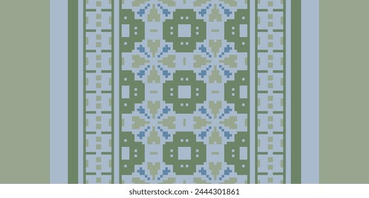Cross Stitch Border. Embroidery Cross Stitch. Ethnic Patterns. Geometric Ethnic Indian pattern. Native Ethnic pattern. Texture Textile Fabric Clothing Knitwear print. Pixel Horizontal Seamless Vector.