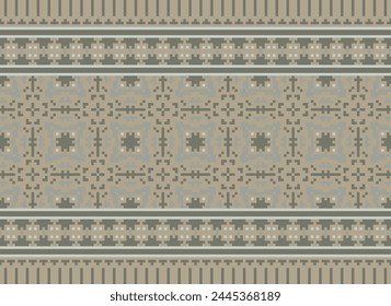Cross Stitch Border. Embroidery Cross Stitch. Ethnic Patterns. Geometric Ethnic Indian pattern. Native Ethnic pattern. Texture Textile Fabric Clothing Knitwear print. Pixel Horizontal Seamless Vector.