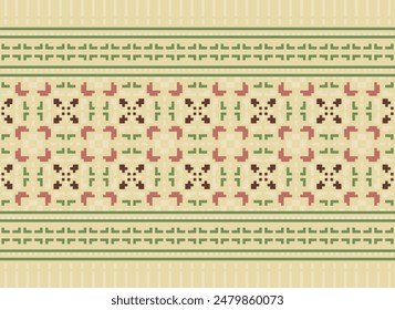 cross stitch border. embroidery cross stitch. ethnic patterns. geometric ethnic indian pattern. native ethnic pattern.texture textile fabric clothing knitwear print. pixel horizontal seamless vector.