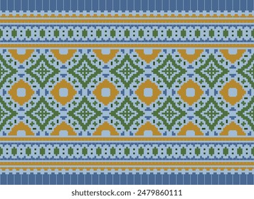 cross stitch border. embroidery cross stitch. ethnic patterns. geometric ethnic indian pattern. native ethnic pattern.texture textile fabric clothing knitwear print. pixel horizontal seamless vector.