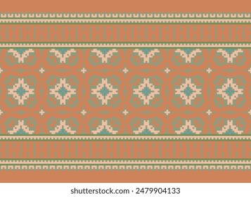 cross stitch border. embroidery cross stitch. ethnic patterns. geometric ethnic indian pattern. native ethnic pattern.texture textile fabric clothing knitwear print. pixel horizontal seamless vector.