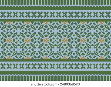 cross stitch border. embroidery cross stitch. ethnic patterns. geometric ethnic indian pattern. native ethnic pattern.texture textile fabric clothing knitwear print. pixel horizontal seamless vector.