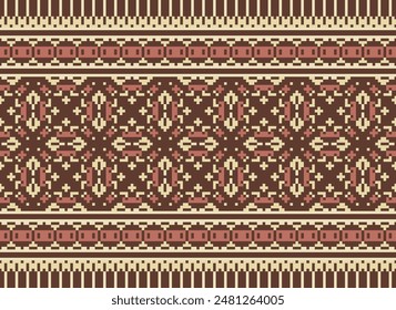 cross stitch border. embroidery cross stitch. ethnic patterns. geometric ethnic indian pattern. native ethnic pattern.texture textile fabric clothing knitwear print. pixel horizontal seamless vector.