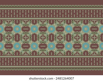 cross stitch border. embroidery cross stitch. ethnic patterns. geometric ethnic indian pattern. native ethnic pattern.texture textile fabric clothing knitwear print. pixel horizontal seamless vector.