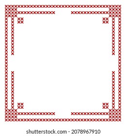 Kreuznaht, quadratisches Rahmenmuster, perfekt für Weihnachtsbannerdesign. Geometrisches Rotationstickermuster für die Serviettenbestickerei. Vektorgrafik