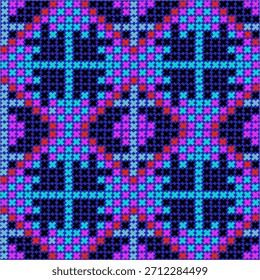  Cross stitch color ,Pixel art pattern vector Seamless