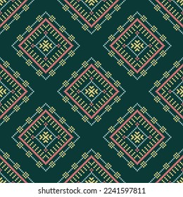 Cross stitch colorful geometric traditional ethnic pattern Ikat seamless pattern abstract design for fabric print cloth dress carpet curtains and sarong Aztec African Indian Indonesian 