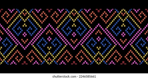 Cross stitch colorful geometric traditional ethnic pattern Ikat seamless pattern abstract design for fabric print cloth dress carpet curtains and sarong Aztec African Indian Indonesian 
