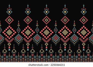 Cross stitch colorful geometric traditional ethnic pattern Ikat seamless pattern abstract design for fabric print cloth dress carpet curtains and sarong Aztec African Indian Indonesian 