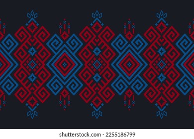 Cross stitch colorful geometric traditional ethnic pattern Ikat seamless pattern abstract design for fabric print cloth dress carpet curtains and sarong Aztec African Indian Indonesian 