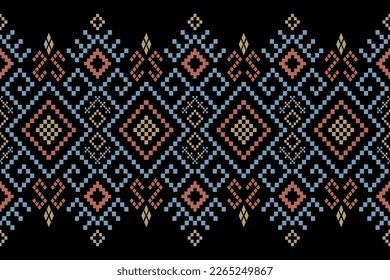 Cross stitch colorful geometric traditional ethnic pattern Ikat seamless pattern abstract design for fabric print cloth dress carpet curtains and sarong Aztec African Indian Indonesian 