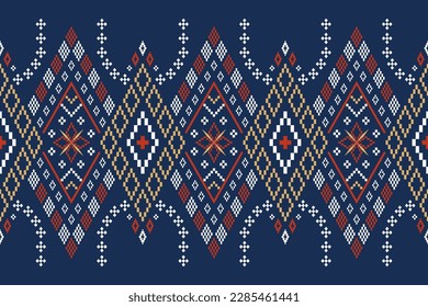 Cross stitch colorful geometric traditional ethnic pattern Ikat seamless pattern abstract design for fabric print cloth dress carpet curtains and sarong Aztec African Indian Indonesian 