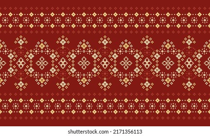 Cross Stitch. Design for Sari, Patola Saree, Dupatta, Vyshyvanka, rushnyk, Clothing, fabric, batik, Knitwear, Embroidery, ikkat, ikat, Pixel pattern. Geometric. Ethnic patterns. Traditional. Vector.