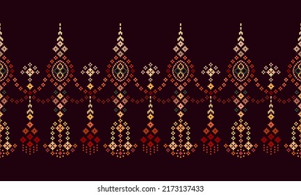 Cross Stitch. Design For Sari, Patola Saree, Dupatta, Vyshyvanka, Rushnyk, Clothing, Fabric, Batik, Knitwear, Embroidery, Ikkat, Ikat, Pixel Pattern. Geometric. Ethnic Patterns. Traditional. Vector.