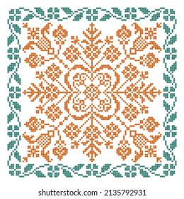 cross stitch design shape with floral elements