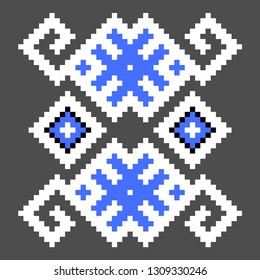 cross stitch element. Isolated ukrainian blue pattern
