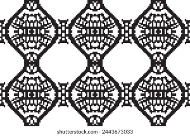 Cross Stitch Embroidery. Black White Ethnic Patterns. Native Style. Traditional Design for texture, textile, fabric, clothing, Knitwear, print. Geometric Pixel Horizontal Seamless Vector. 