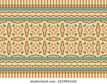 Cross stitch Embroidery ethnic pattern, Vector Geometric ornate background,  Retro zigzag style, Old pattern knitting continuous, Design for textile, fabric, ceramic, digital print capet saree sari