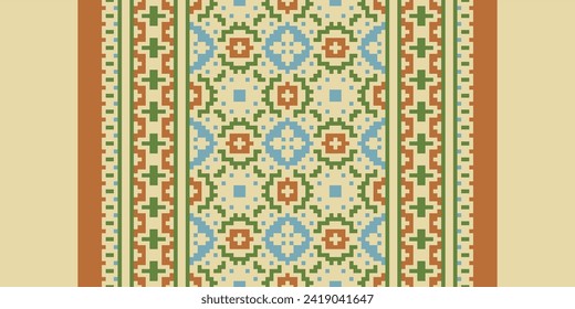 Cross stitch Embroidery ethnic pattern, Vector Geometric ornate background,  Retro zigzag style, Old pattern knitting continuous, Design for textile, fabric, ceramic, digital print capet saree sari