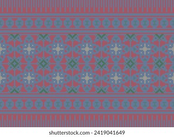 Cross stitch Embroidery ethnic pattern, Vector Geometric ornate background,  Retro zigzag style, Old pattern knitting continuous, Design for textile, fabric, ceramic, digital print capet saree sari
