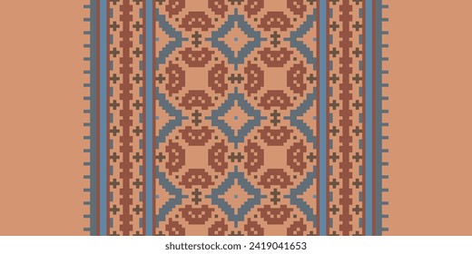 Cross stitch Embroidery ethnic pattern, Vector Geometric ornate background,  Retro zigzag style, Old pattern knitting continuous, Design for textile, fabric, ceramic, digital print capet saree sari