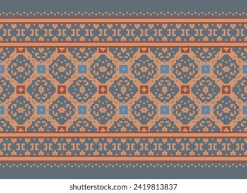 Cross stitch Embroidery ethnic pattern, Vector Geometric ornate background,  Retro zigzag style, Old pattern knitting continuous, Design for textile, fabric, ceramic, digital print capet saree sari