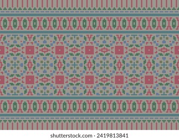 Cross stitch Embroidery ethnic pattern, Vector Geometric ornate background,  Retro zigzag style, Old pattern knitting continuous, Design for textile, fabric, ceramic, digital print capet saree sari